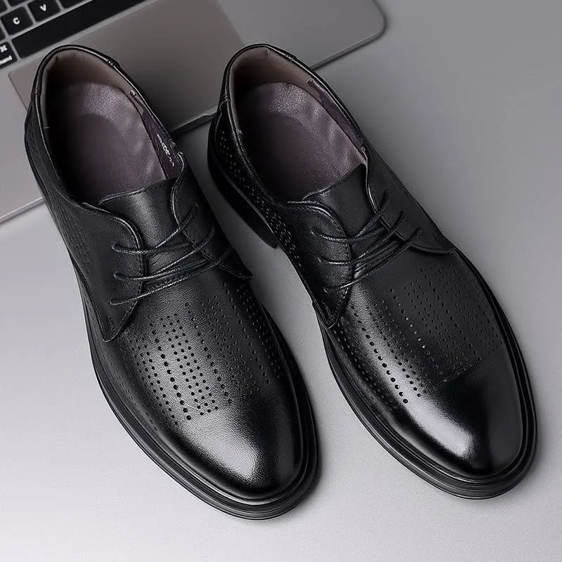 Men's Genuine Leather Oxford Shoes Summer Hollowout Casual Dress Shoes Wedding Faux Patent Derby Shoes for Men