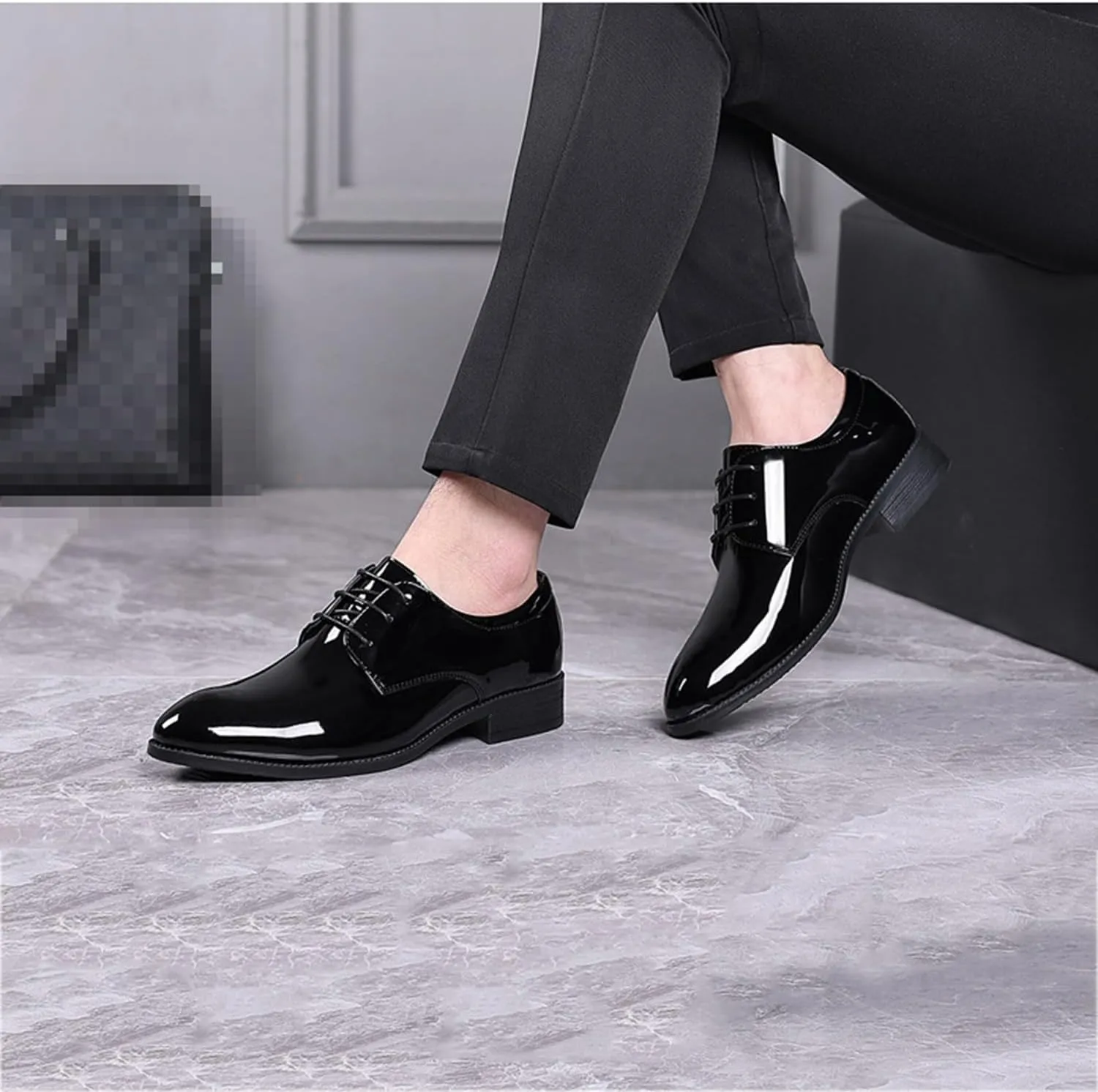 Men's Lace-Ups Classic Oxford Dress Shoes Formal Business Derbys Black Patent Leather Shoes for Men