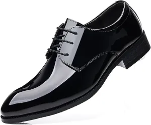 Men's Lace-Ups Classic Oxford Dress Shoes Formal Business Derbys Black Patent Leather Shoes for Men