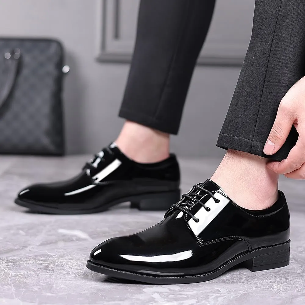 Men's Lace-Ups Classic Oxford Dress Shoes Formal Business Derbys Black Patent Leather Shoes for Men