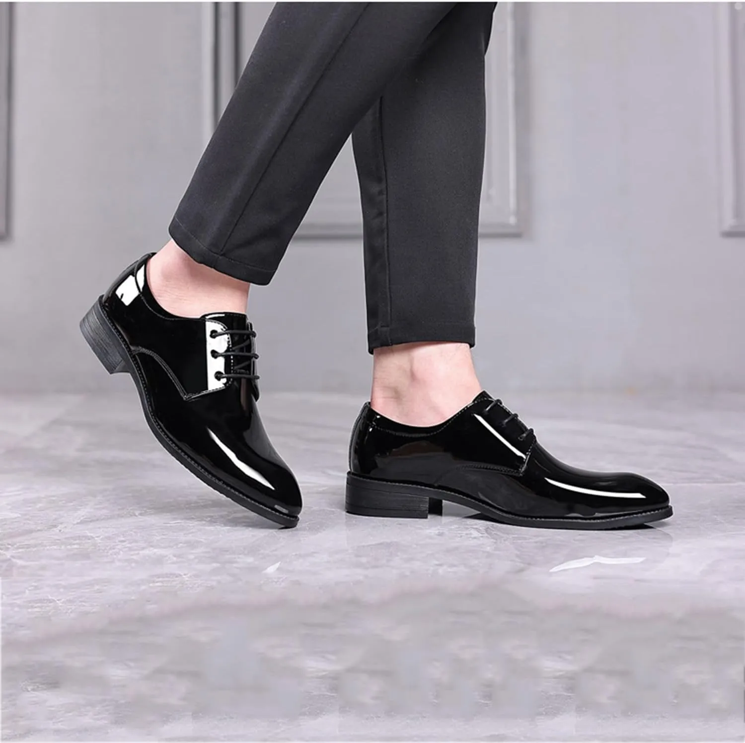 Men's Lace-Ups Classic Oxford Dress Shoes Formal Business Derbys Black Patent Leather Shoes for Men