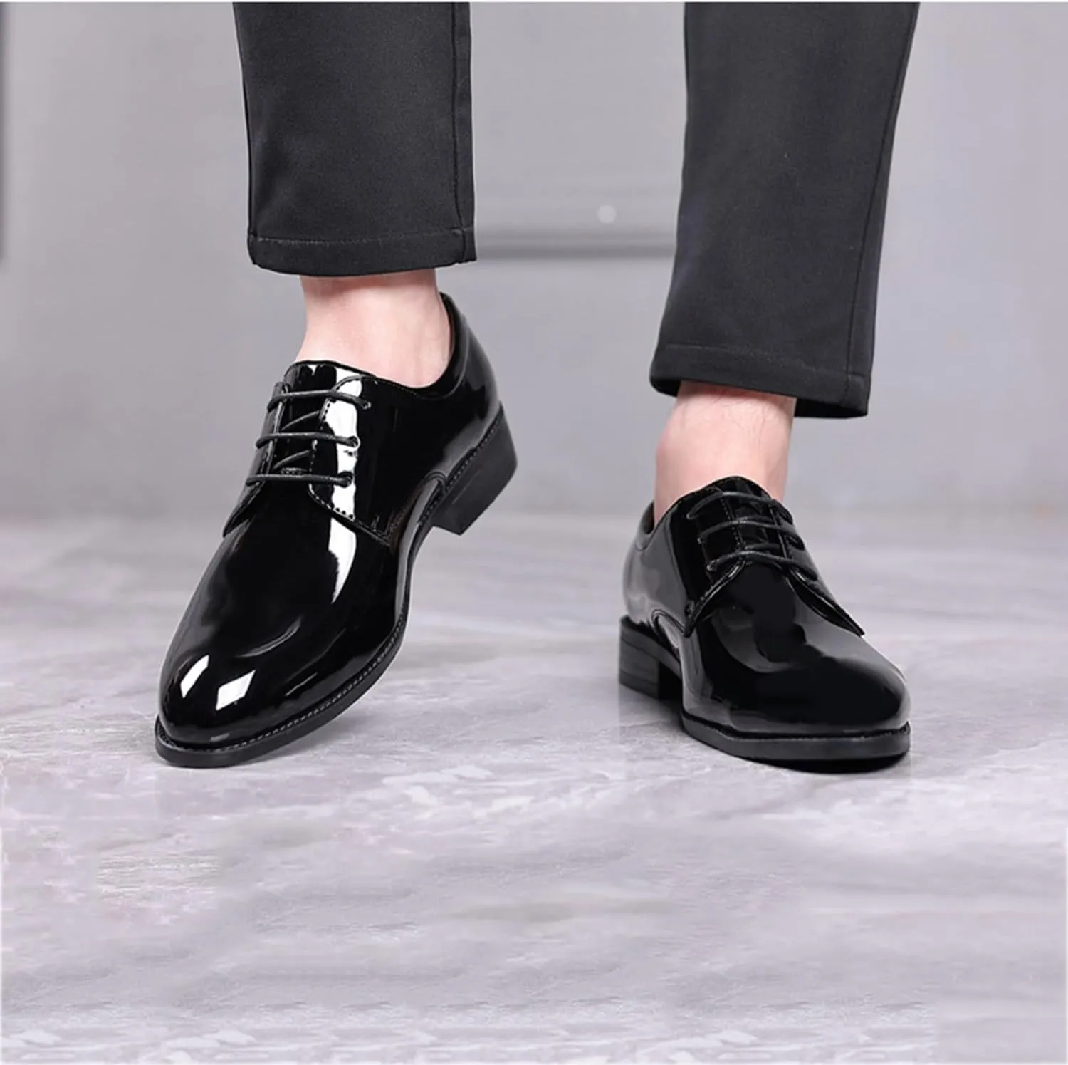 Men's Lace-Ups Classic Oxford Dress Shoes Formal Business Derbys Black Patent Leather Shoes for Men
