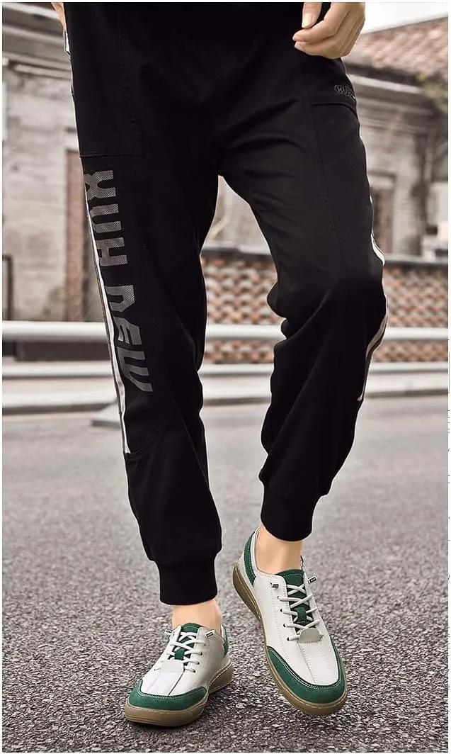 Men's Leather Elastic Lacing Low Top Dress Sneakers Fashionable Color Blocking Flat Hook Loop Casual Walking Skateboard Shoes for Driving Office Work