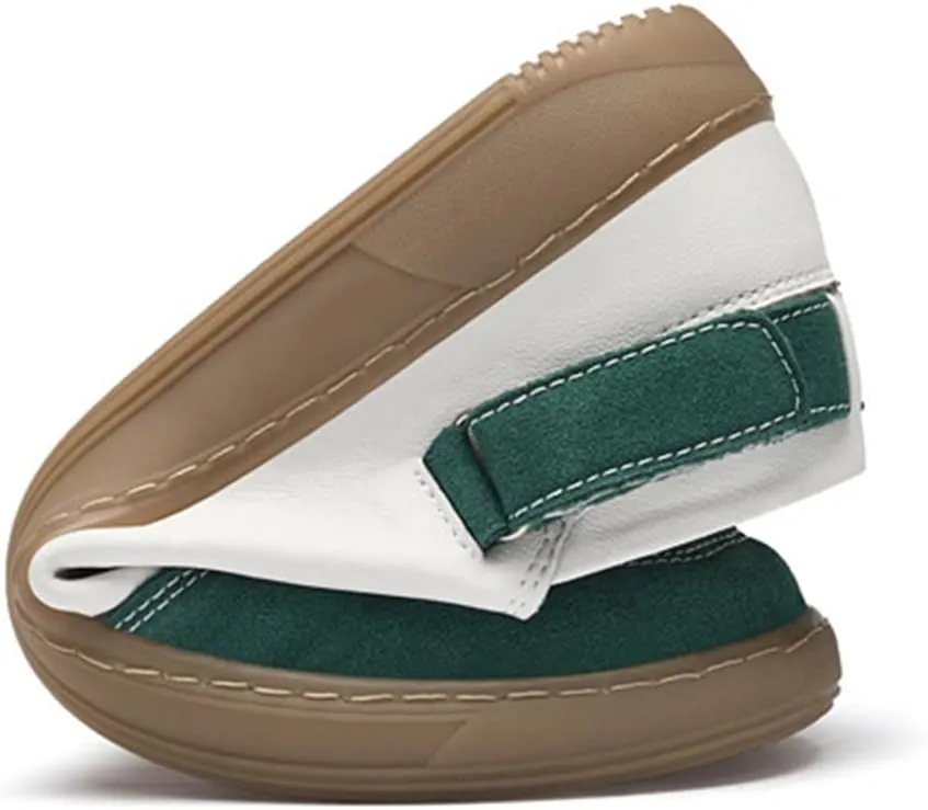 Men's Leather Elastic Lacing Low Top Dress Sneakers Fashionable Color Blocking Flat Hook Loop Casual Walking Skateboard Shoes for Driving Office Work