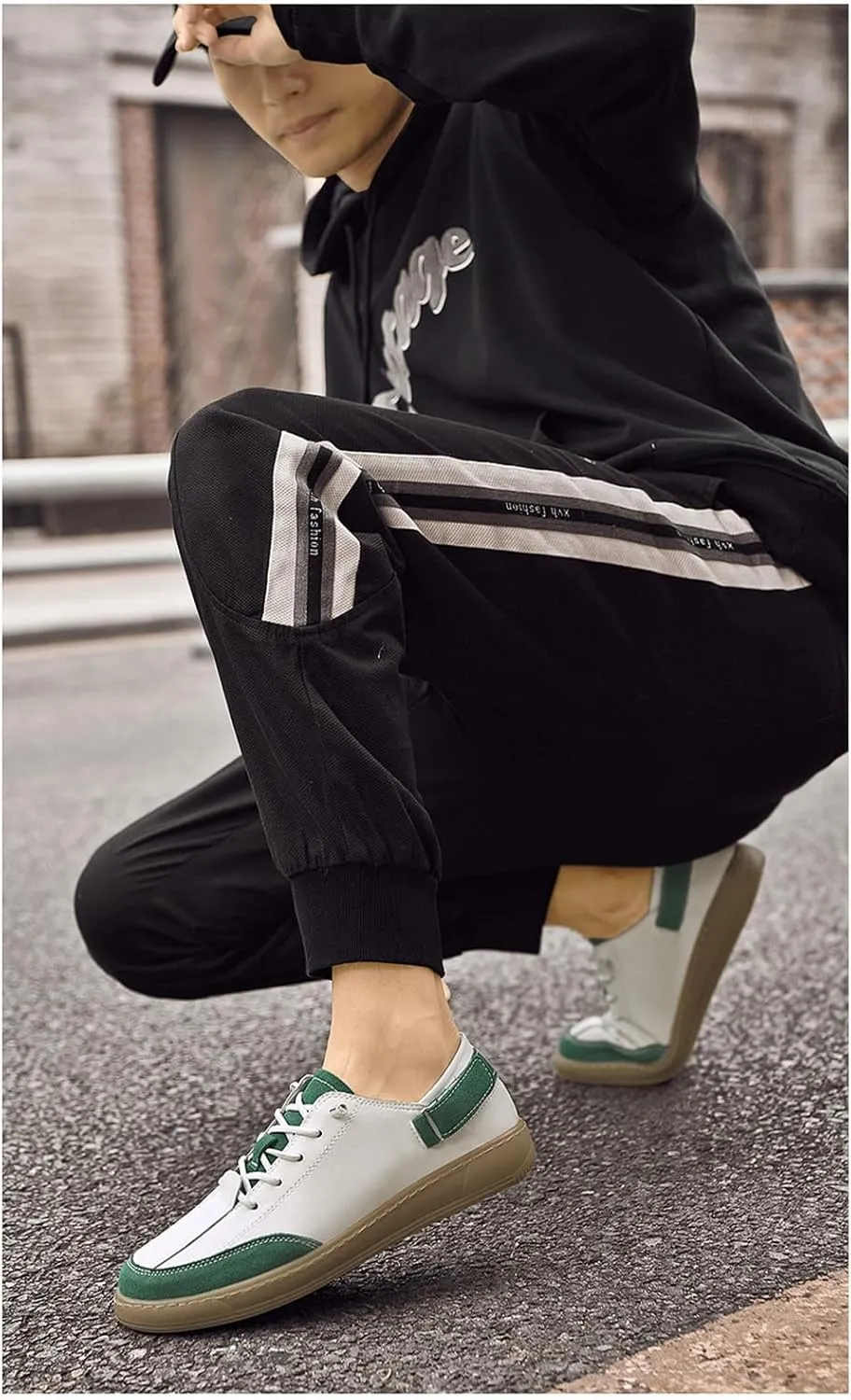 Men's Leather Elastic Lacing Low Top Dress Sneakers Fashionable Color Blocking Flat Hook Loop Casual Walking Skateboard Shoes for Driving Office Work