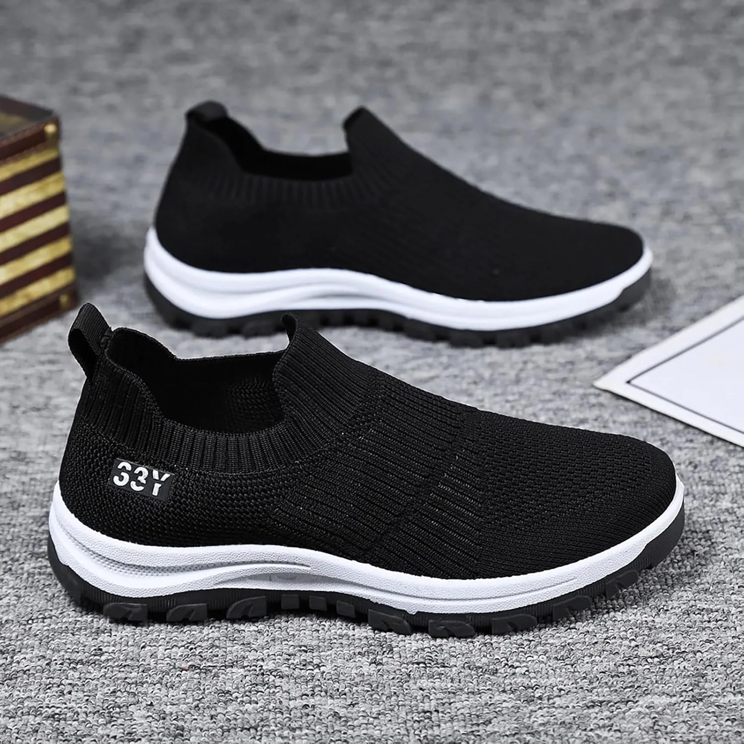 Men's Orthopedic Comfortable Slip-On Shoes Breathable Elastic Fly Woven Mesh Sneaker Lightweight Barefoot Shoes