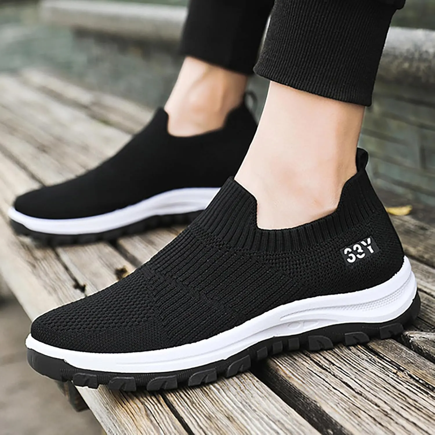 Men's Orthopedic Comfortable Slip-On Shoes Breathable Elastic Fly Woven Mesh Sneaker Lightweight Barefoot Shoes