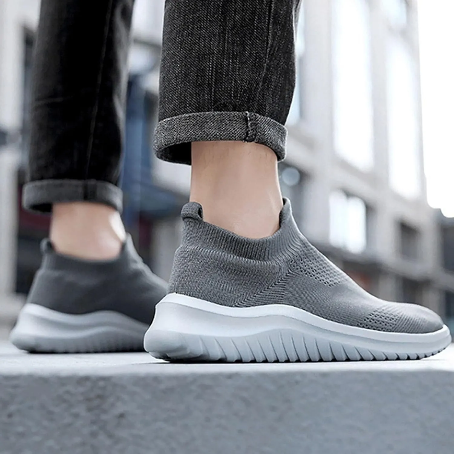 Men's Reathable Stretch Canvas Shoes Breathable Elastic Fly Woven Mesh Sneaker Hook and Loop Orthopedic Sneakers