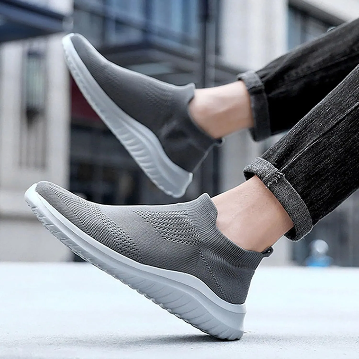 Men's Reathable Stretch Canvas Shoes Breathable Elastic Fly Woven Mesh Sneaker Hook and Loop Orthopedic Sneakers
