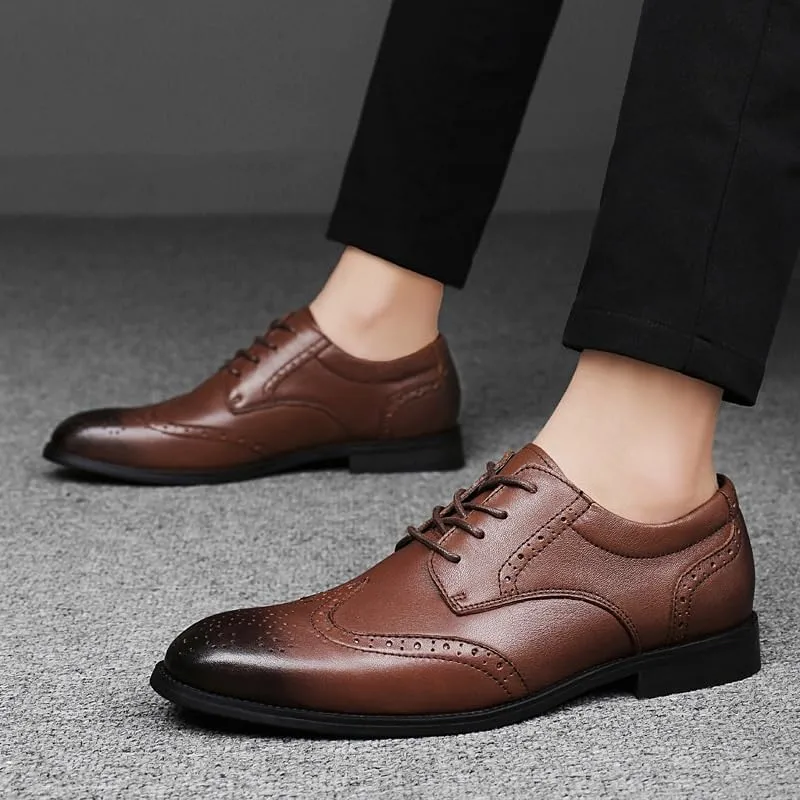Mens Round Toe Oxford Shoes Leather Dress Shoes Wide Fit Business Formal Shoes for Office Wedding(Brown,10)