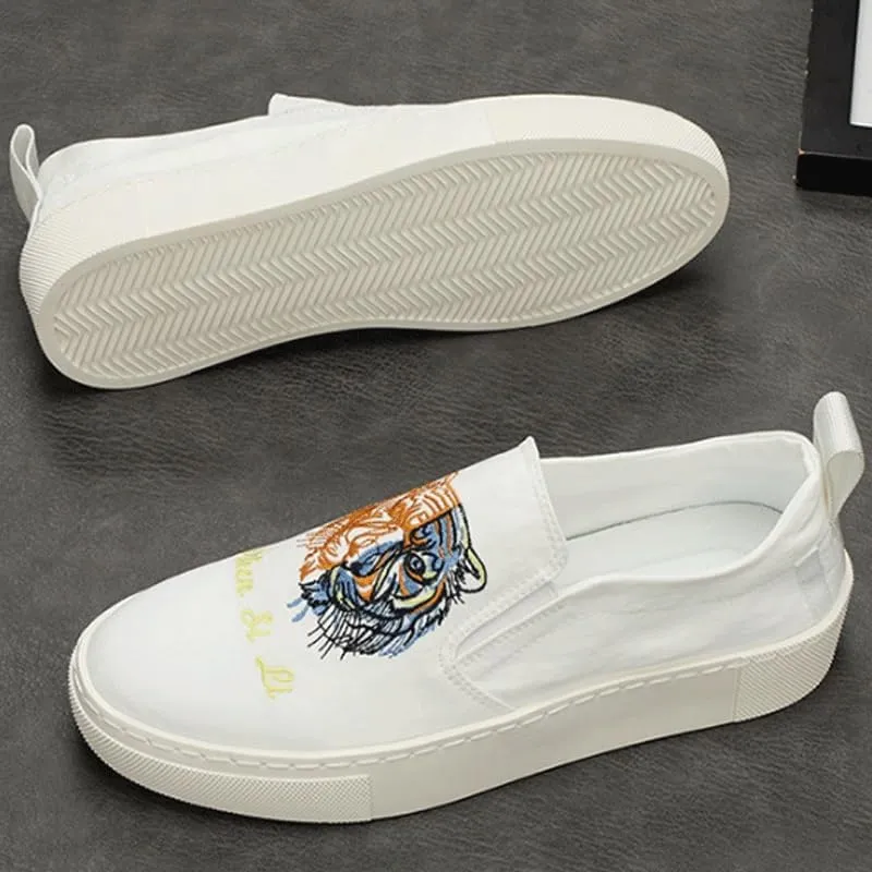 Men's Slip-On Canvas Casual Shoes Low Top Elastic Opening Comfortable Walking Sneakers for Men