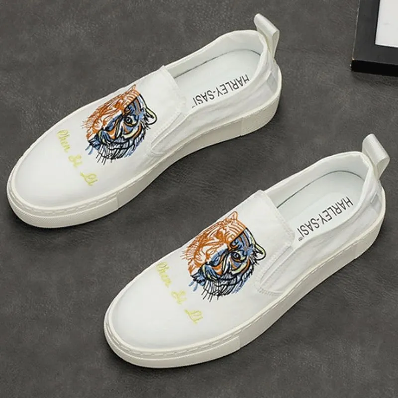 Men's Slip-On Canvas Casual Shoes Low Top Elastic Opening Comfortable Walking Sneakers for Men