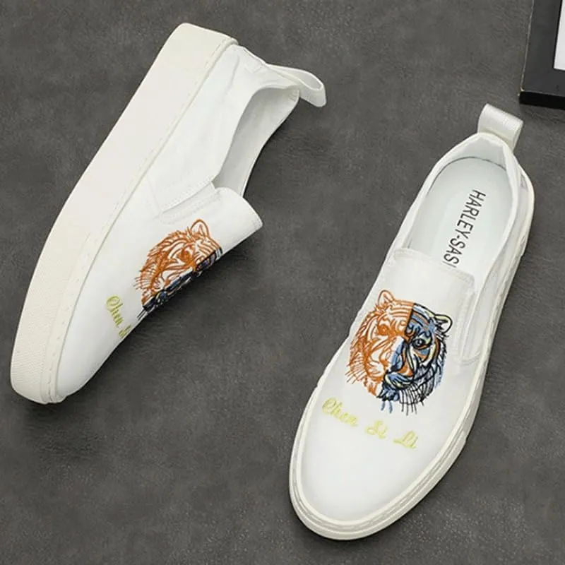 Men's Slip-On Canvas Casual Shoes Low Top Elastic Opening Comfortable Walking Sneakers for Men