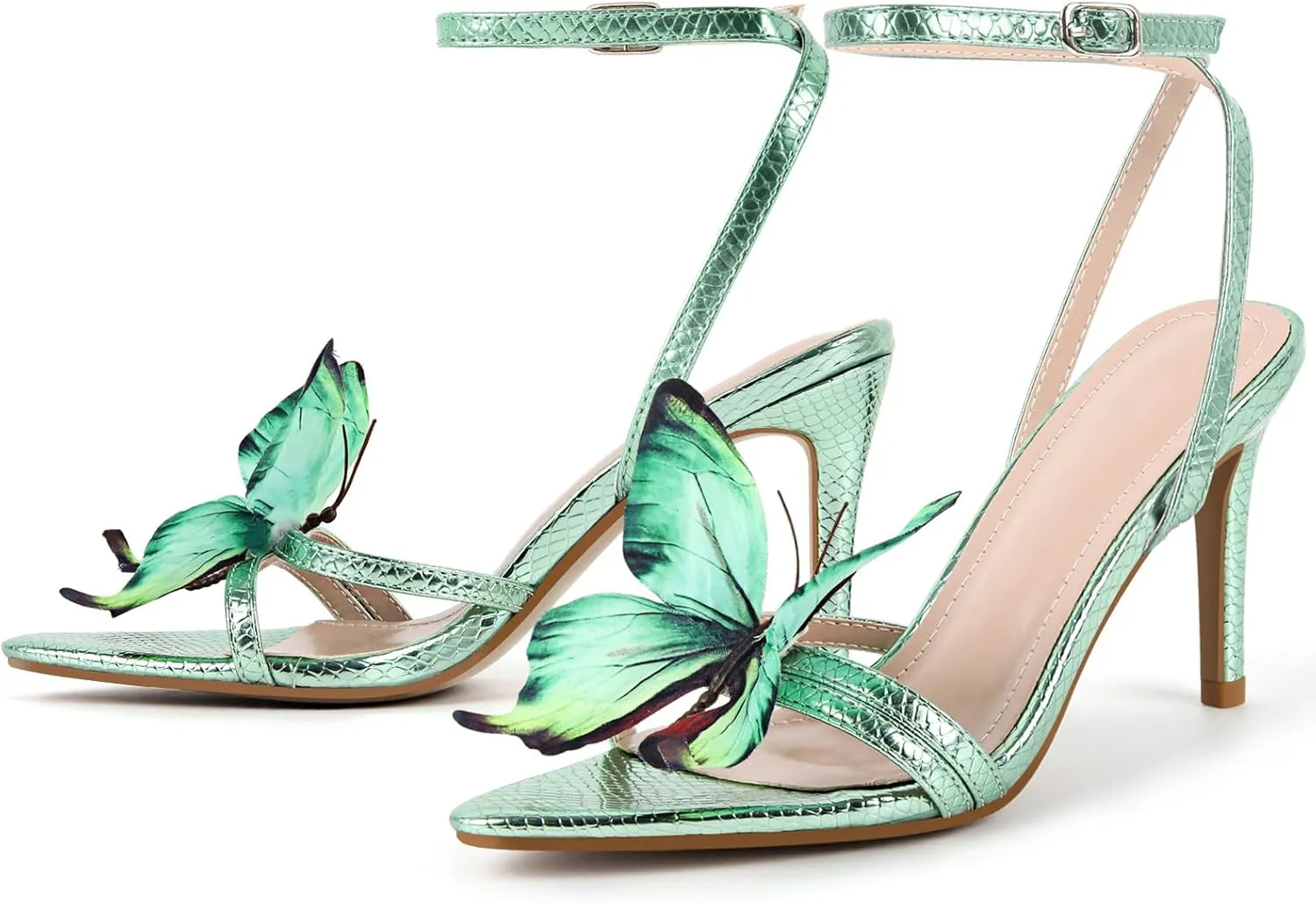 MissHeel Butterfly Heels for Women Ankle Strap High Heels Pointed Toe