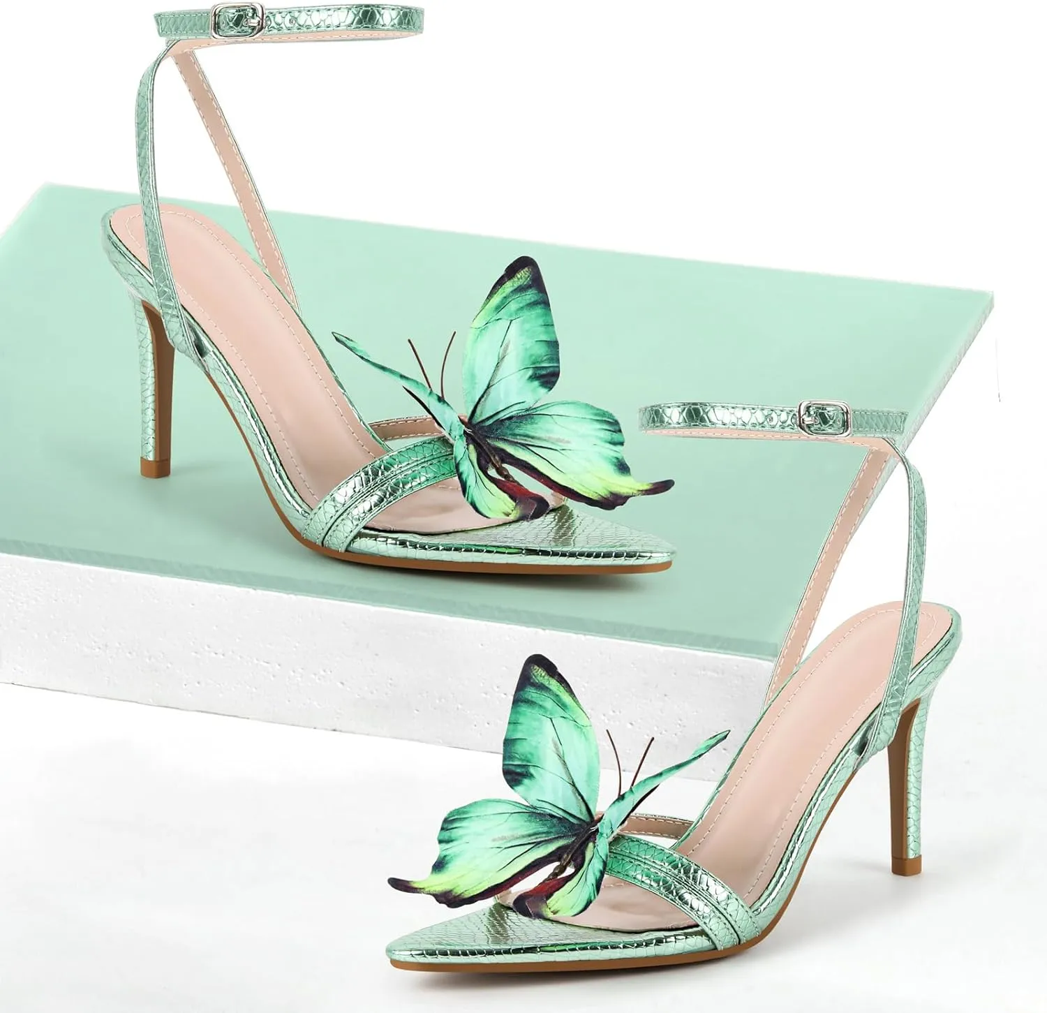 MissHeel Butterfly Heels for Women Ankle Strap High Heels Pointed Toe