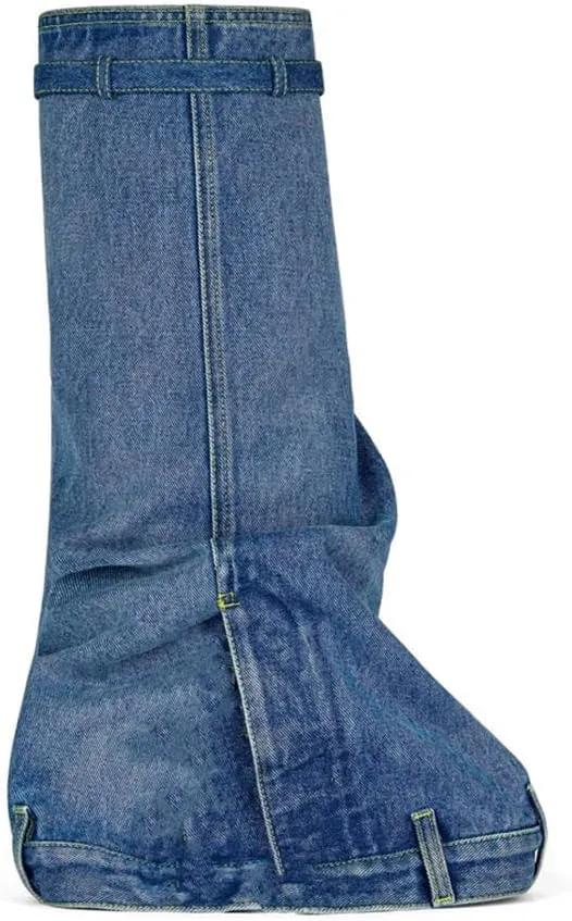 MissHeel Padlock Fold Over Platform Denim Knee High Boots