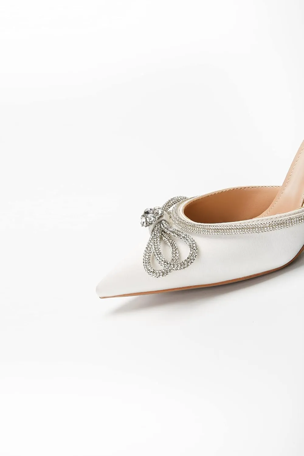 MissHeel Rhinestone Bowknot High Heels 3 inch Pumps with Ankle Strap
