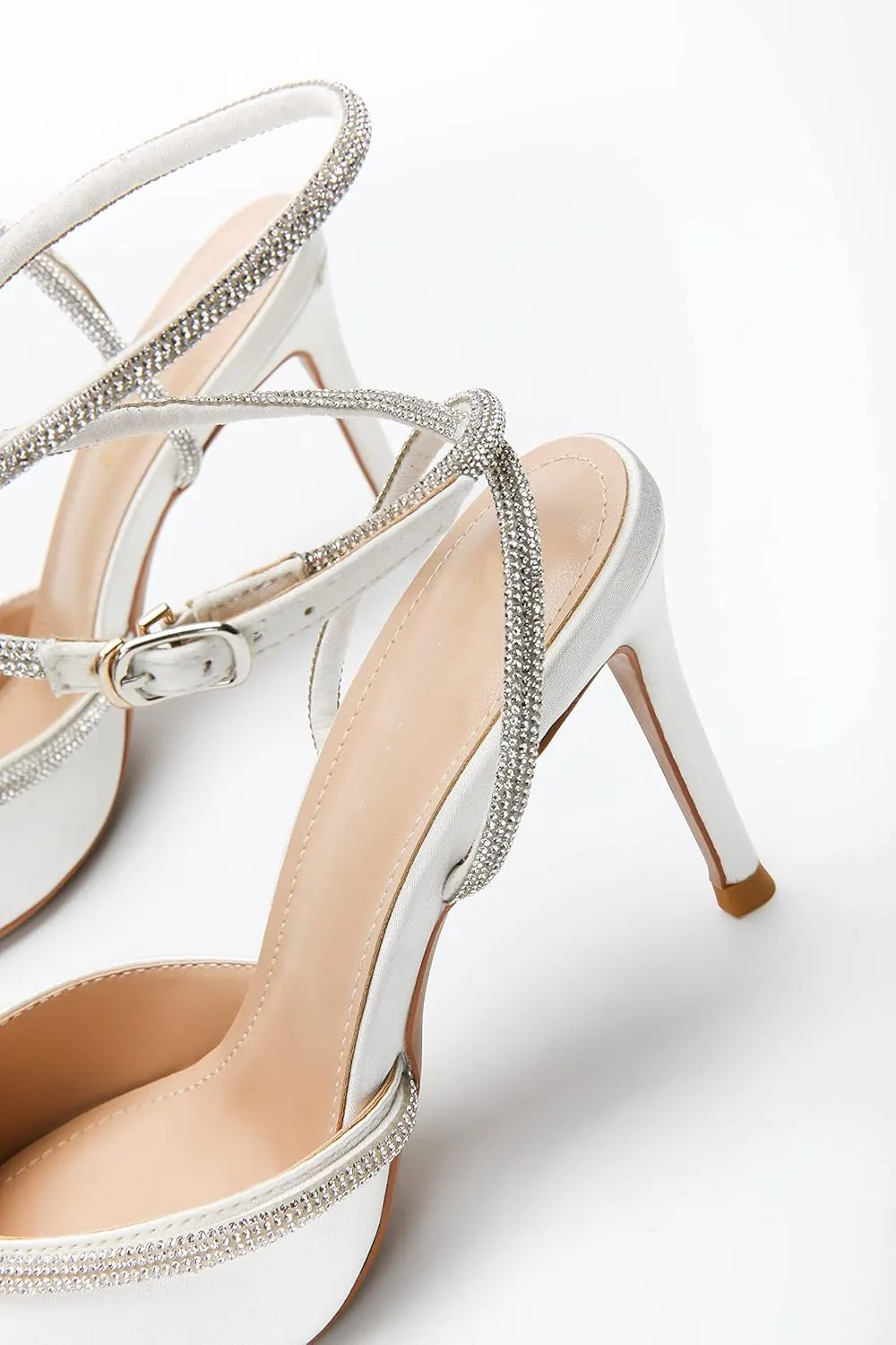 MissHeel Rhinestone Bowknot High Heels 3 inch Pumps with Ankle Strap