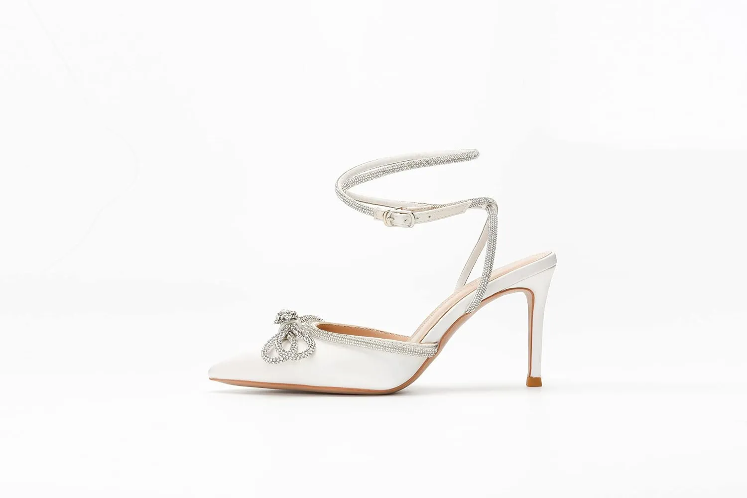 MissHeel Rhinestone Bowknot High Heels 3 inch Pumps with Ankle Strap