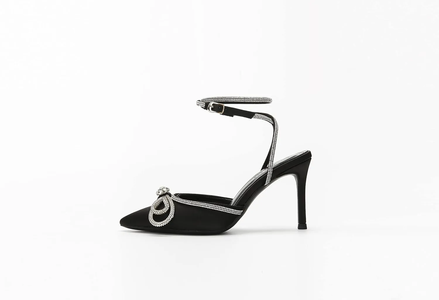 MissHeel Rhinestone Bowknot High Heels 3 inch Pumps with Ankle Strap