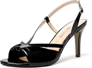 MODENCOCO Womens Patent Open Toe Fashion Slingback Buckle Night Club Sexy Stiletto High Heel Heeled Sandals 3.3 Inch