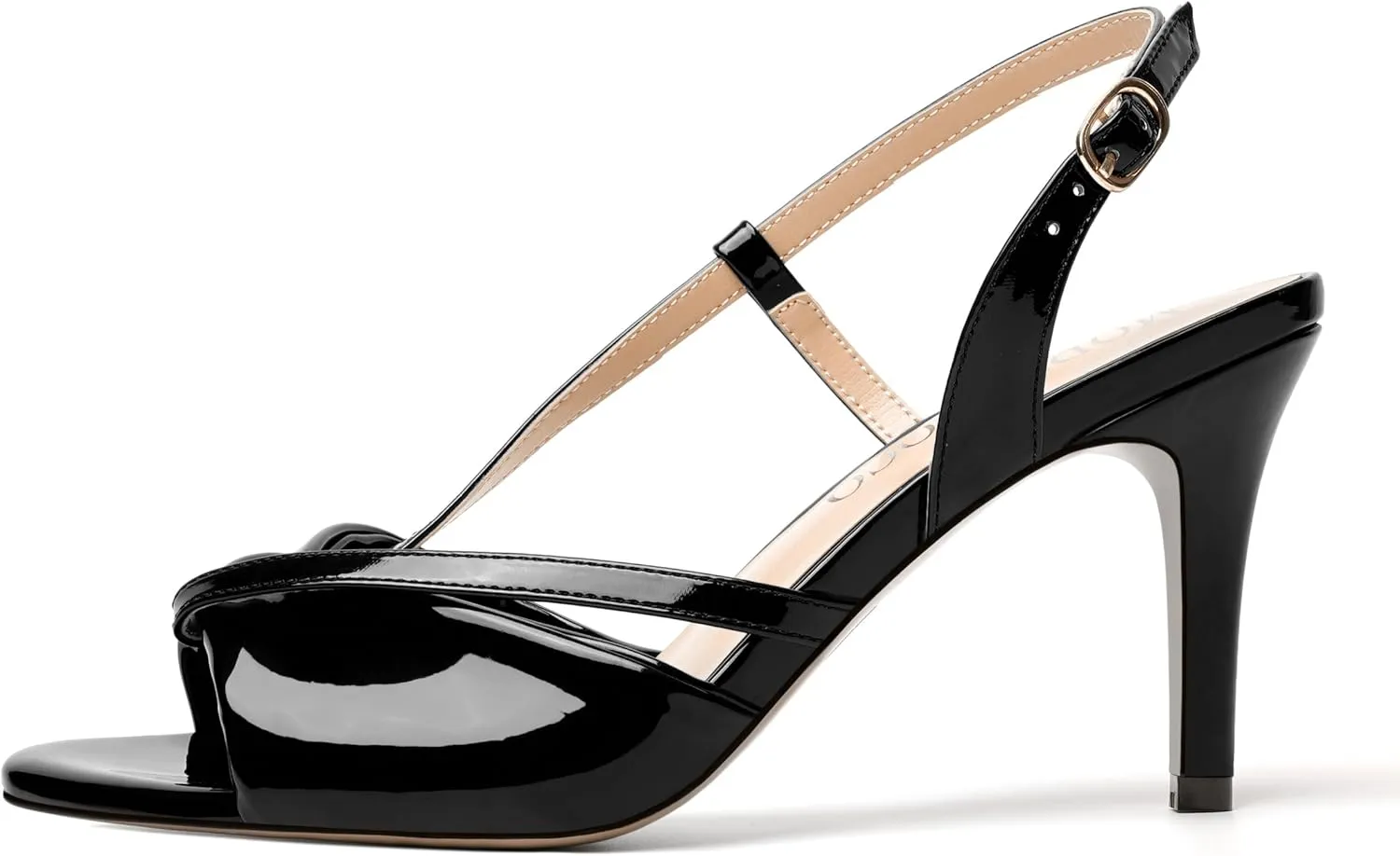 MODENCOCO Womens Patent Open Toe Fashion Slingback Buckle Night Club Sexy Stiletto High Heel Heeled Sandals 3.3 Inch