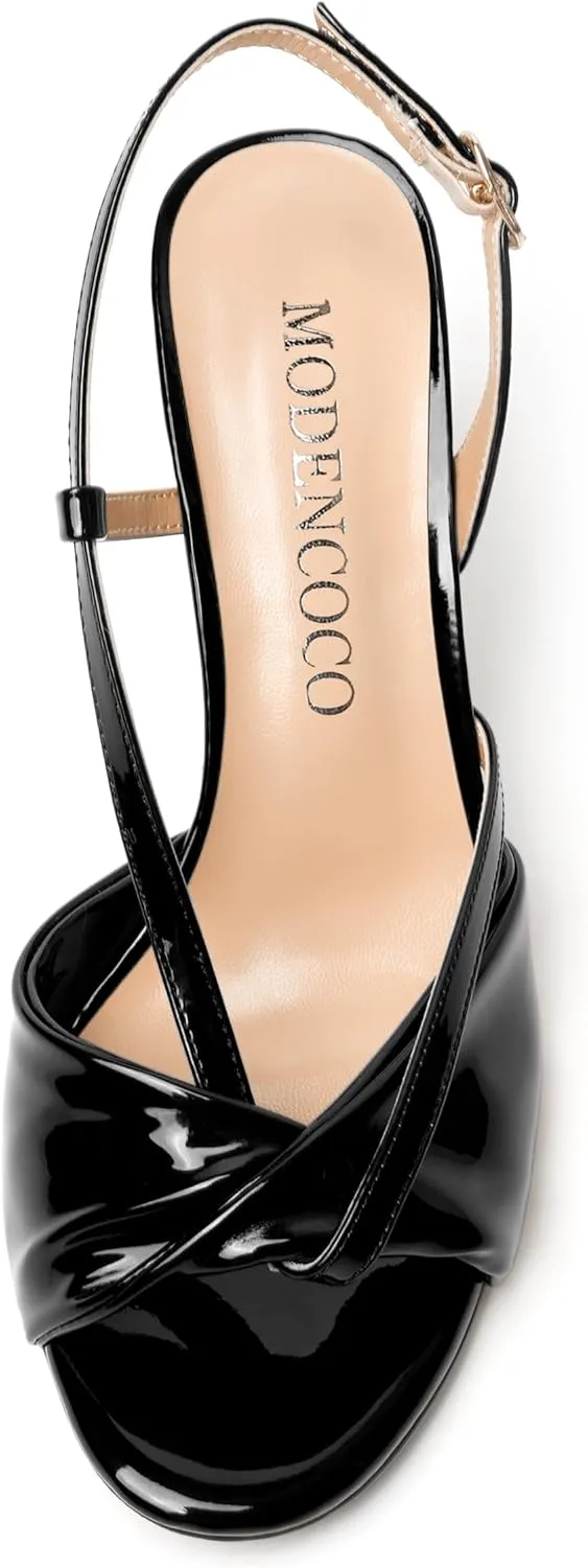 MODENCOCO Womens Patent Open Toe Fashion Slingback Buckle Night Club Sexy Stiletto High Heel Heeled Sandals 3.3 Inch