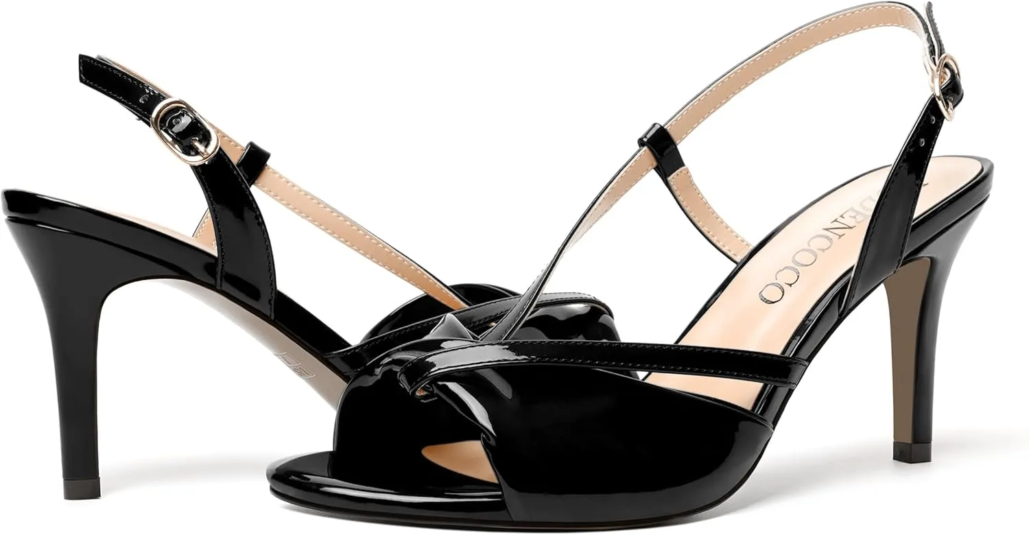 MODENCOCO Womens Patent Open Toe Fashion Slingback Buckle Night Club Sexy Stiletto High Heel Heeled Sandals 3.3 Inch