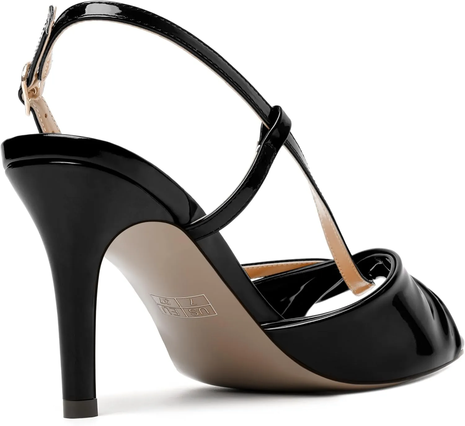 MODENCOCO Womens Patent Open Toe Fashion Slingback Buckle Night Club Sexy Stiletto High Heel Heeled Sandals 3.3 Inch