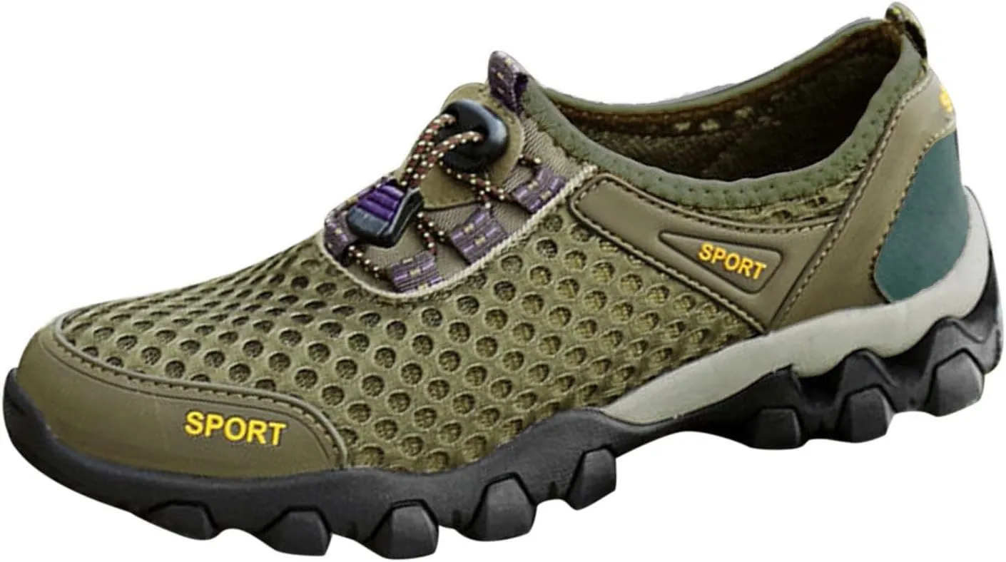 Non Slip Work Sport Shoes for Men Breathable Elastic Fly Woven Mesh Sneaker Memory Foam Versatile Shoes for Men