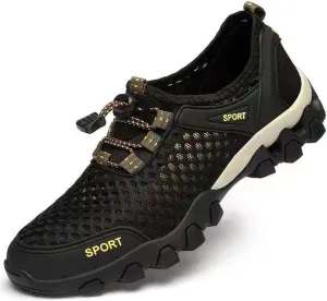 Non Slip Work Sport Shoes for Men Breathable Elastic Fly Woven Mesh Sneaker Memory Foam Versatile Shoes for Men