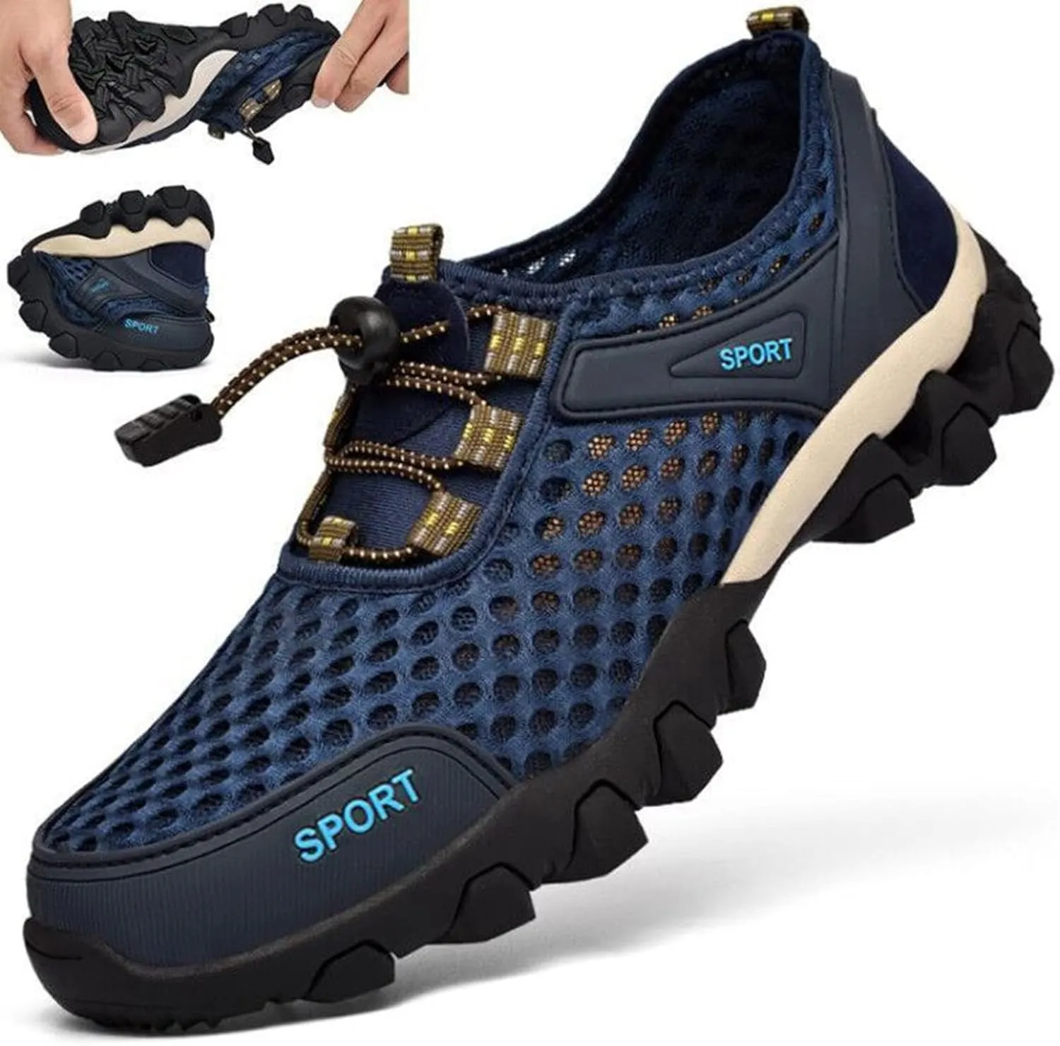 Non Slip Work Sport Shoes for Men Breathable Elastic Fly Woven Mesh Sneaker Memory Foam Versatile Shoes for Men