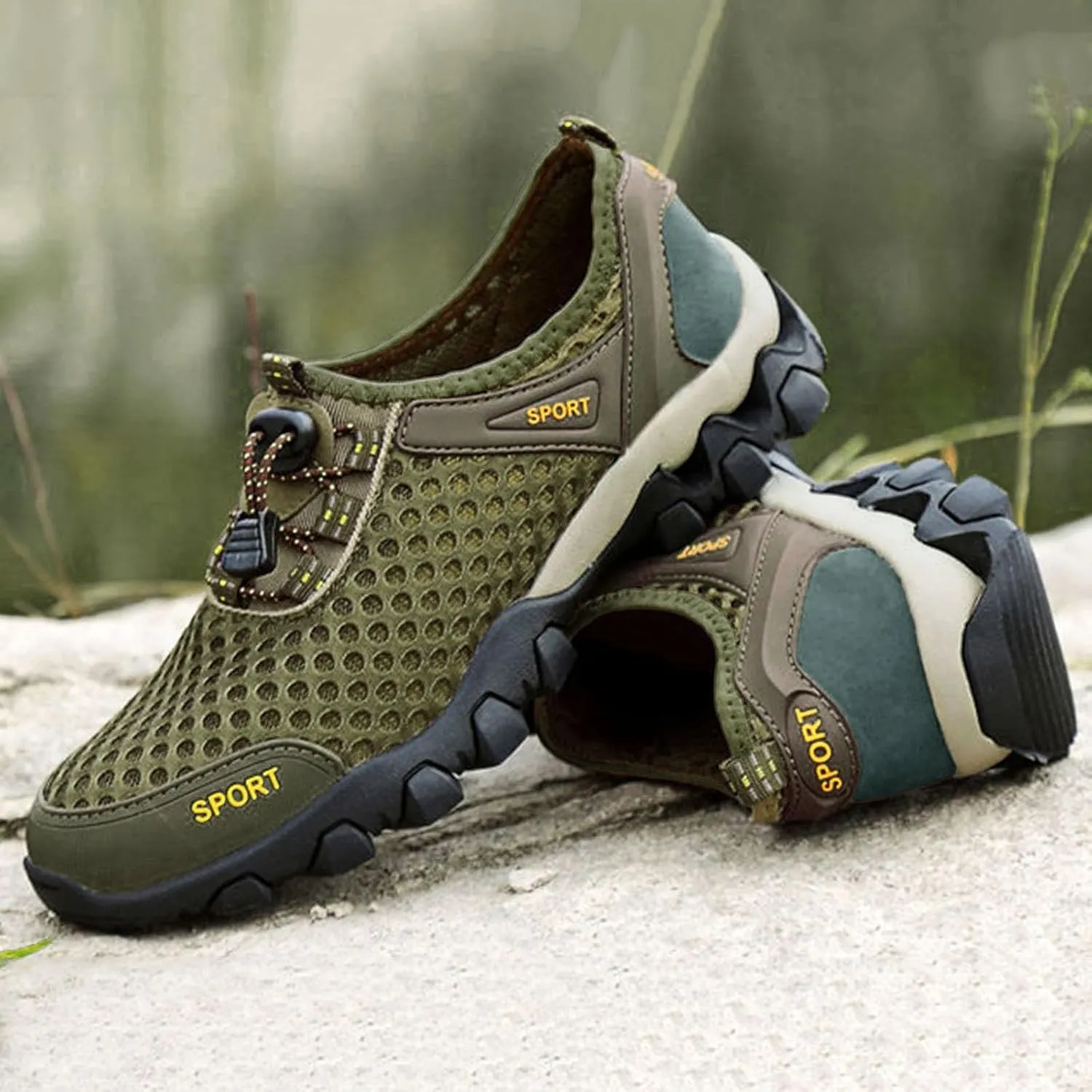 Non Slip Work Sport Shoes for Men Breathable Elastic Fly Woven Mesh Sneaker Memory Foam Versatile Shoes for Men
