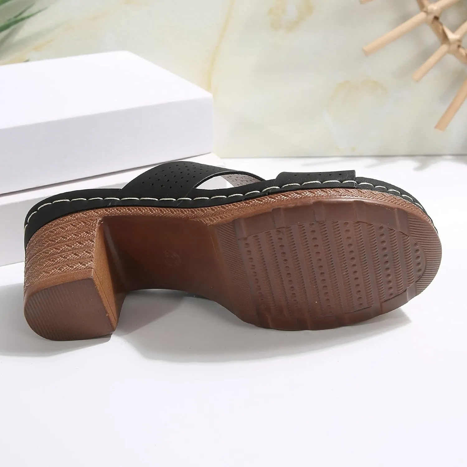 Open Toe Ankle Strap Chunky Heel Sandals Square Heels Comfortable Beach Shoes Sandals Slippers
