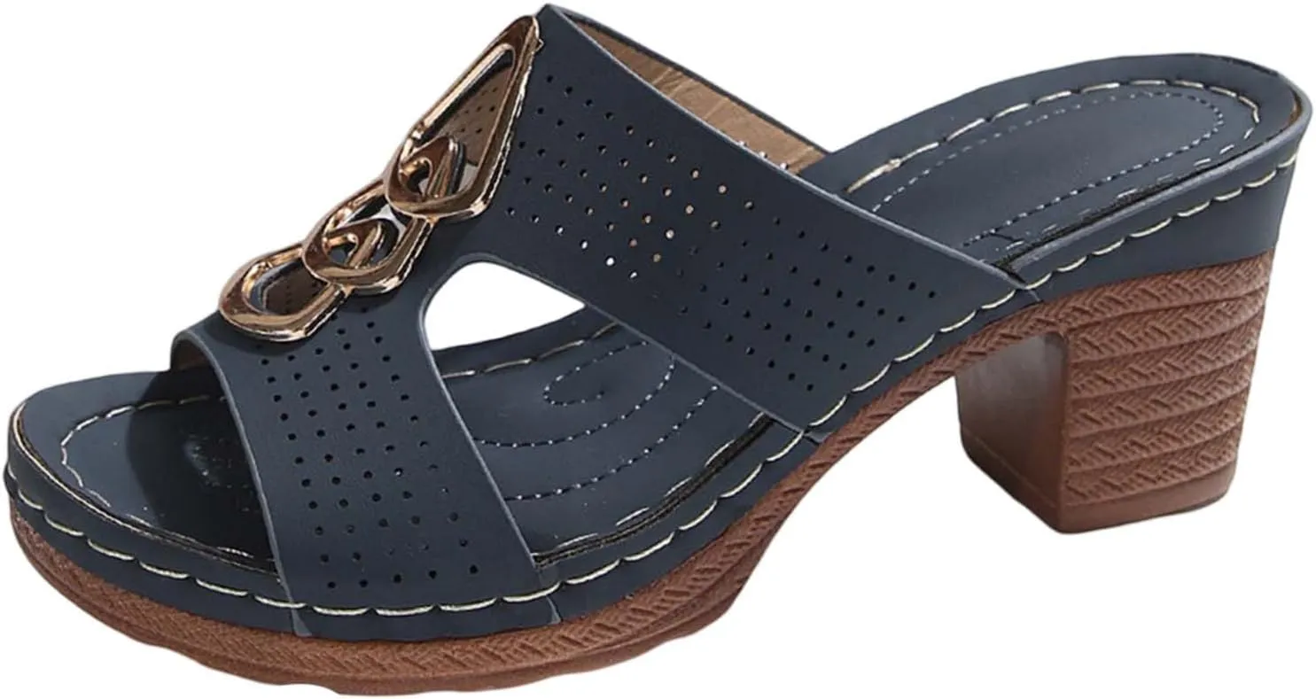 Open Toe Ankle Strap Chunky Heel Sandals Square Heels Comfortable Beach Shoes Sandals Slippers