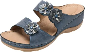 Orthopedic Sandals for Women Slip On Slide Slippers Flower Leather Arch Support Shoes Beach Outdoor Walking Sandals