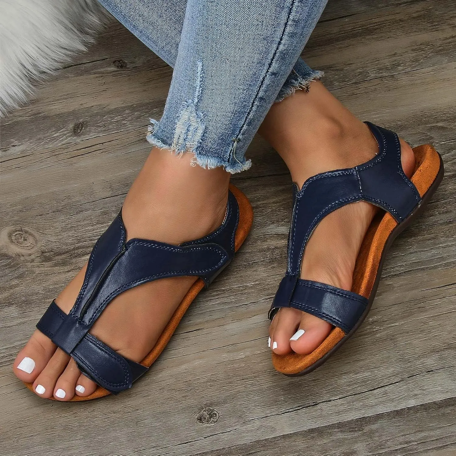 Orthotic Sandals for Women Wedge Sandals Leather Women's Sandal Comfort, Arch Support, Adjustable Strap Fit Walking Comfort