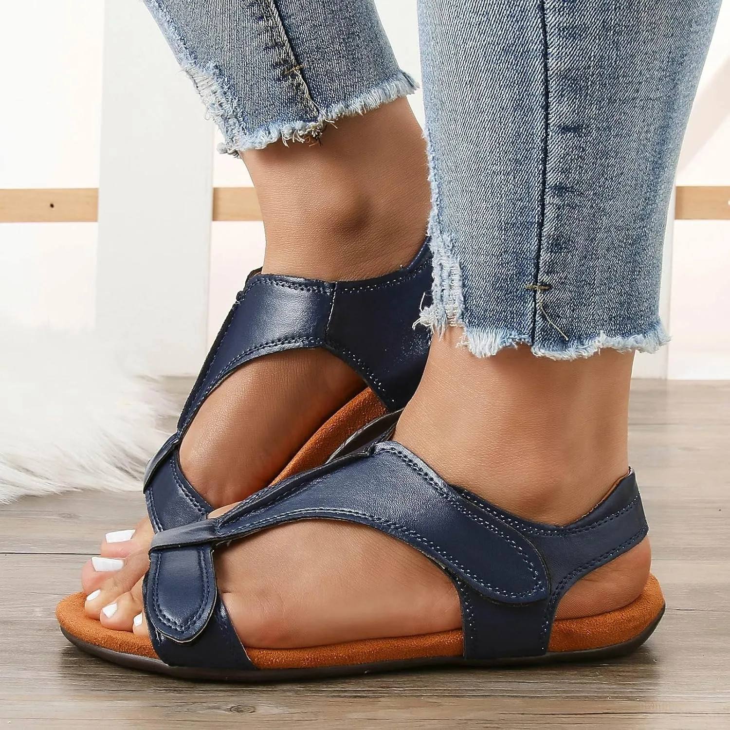 Orthotic Sandals for Women Wedge Sandals Leather Women's Sandal Comfort, Arch Support, Adjustable Strap Fit Walking Comfort