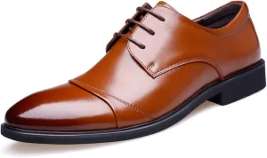 Oxford Dress Shoes for Men Lace Up Cap Toe Burnished Toe Derby Shoes Leather Rubber Sole Low Top Resistant Non Slip Business (Color : Brown, Size : 11)