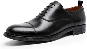 Oxford Shoes for Men Lace Up Cap Toe Black Burnished Toe Genuine Leather Block Heel Low Top Anti-Slip Slip Resistant Prom (Color : Black, Size : 11)