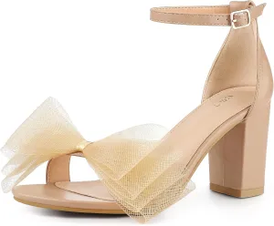 Perphy Bow Tie Ankle Strap Chunky High Heels Sandals for Women