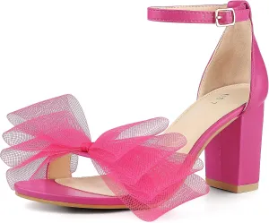Perphy Bow Tie Ankle Strap Chunky High Heels Sandals for Women