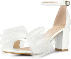 Perphy Bow Tie Ankle Strap Chunky High Heels Sandals for Women