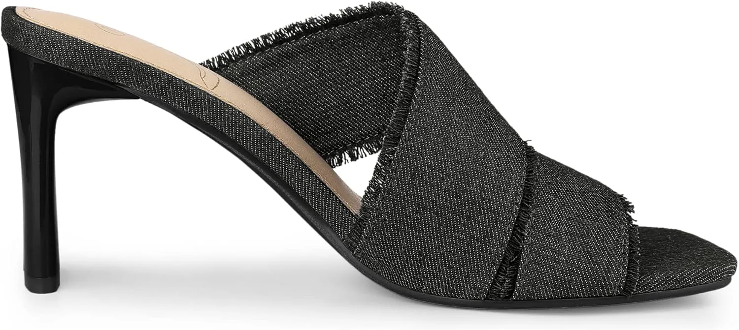 Perphy Denim Sandals Chunky Heels Slides Mules for Women