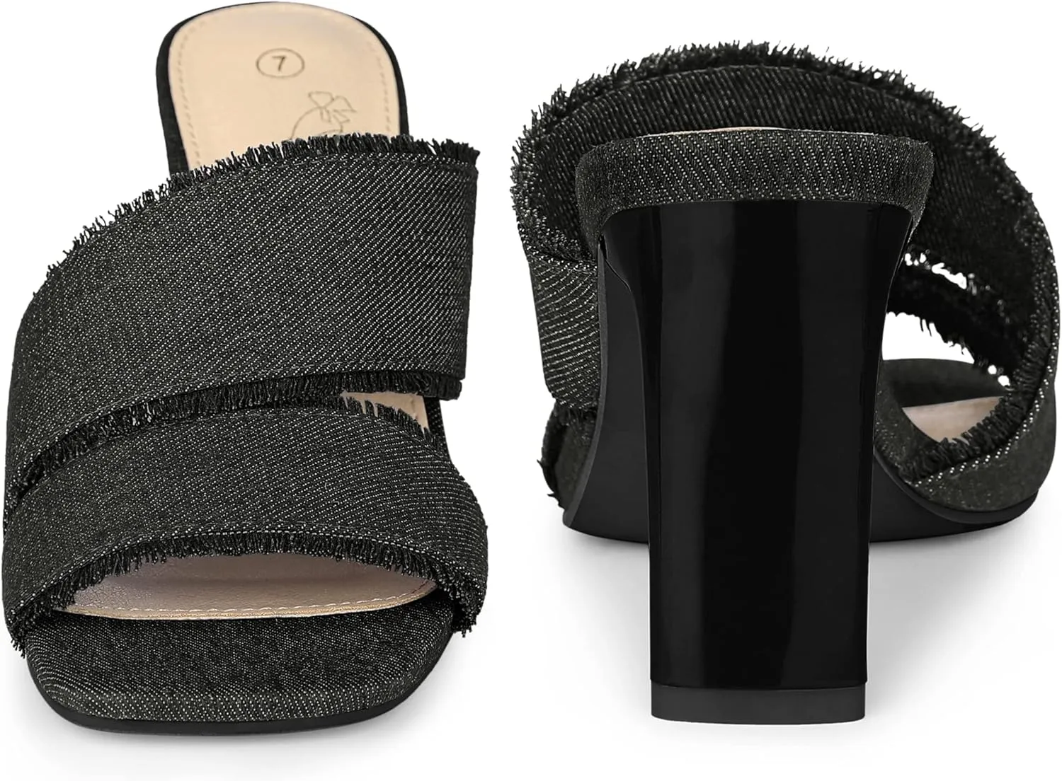 Perphy Denim Sandals Chunky Heels Slides Mules for Women
