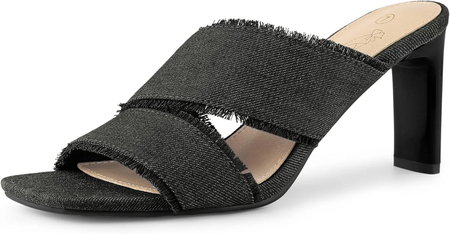 Perphy Denim Sandals Chunky Heels Slides Mules for Women