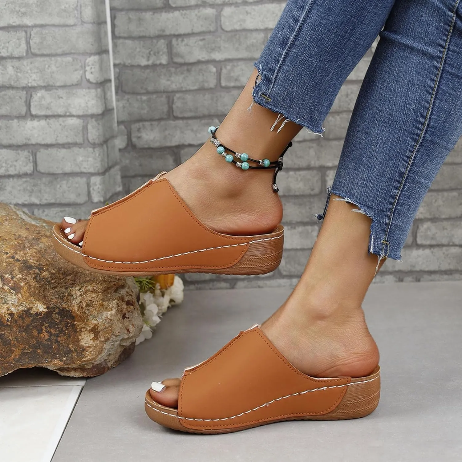 Platform Sandals Women Orthopedic Slip On Slide Slippers with Arch Support Comfort Beach Outdoor Walking Summer Shoes