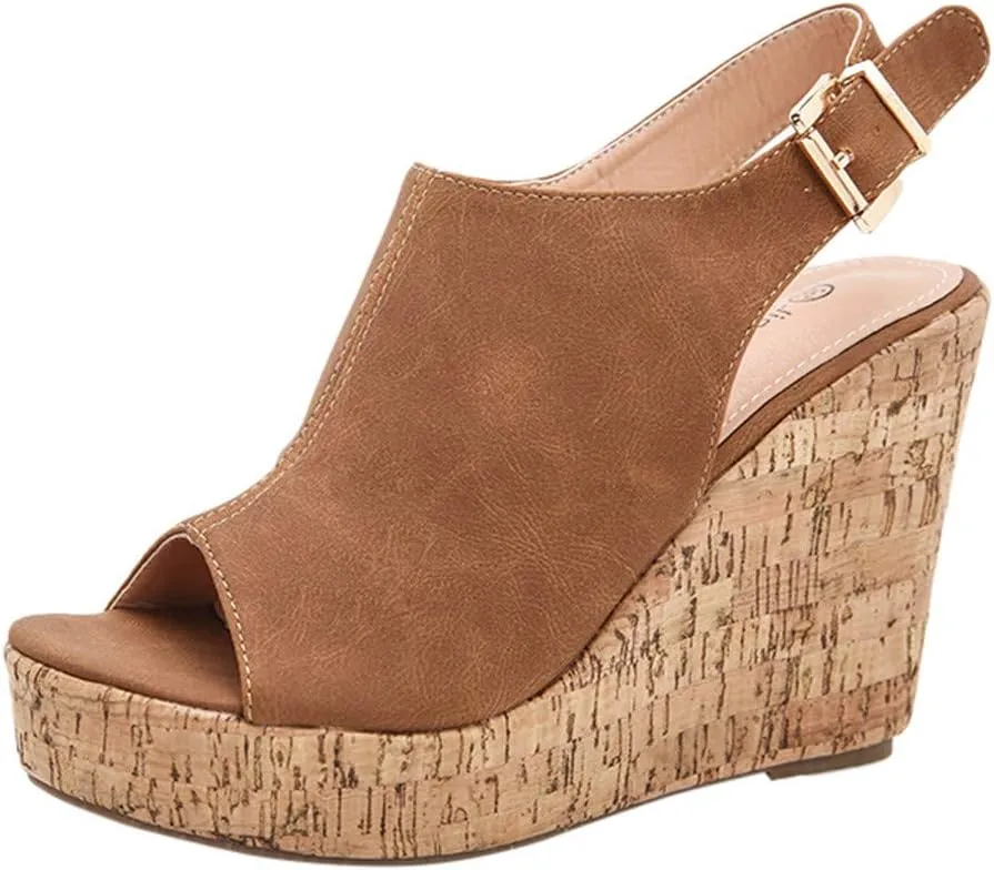Platform Slingback Womens Sandals with Heels Back Strap Peep toe Espadrille Straw Platform Wedge Heels Sandals
