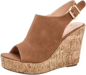 Platform Slingback Womens Sandals with Heels Back Strap Peep toe Espadrille Straw Platform Wedge Heels Sandals