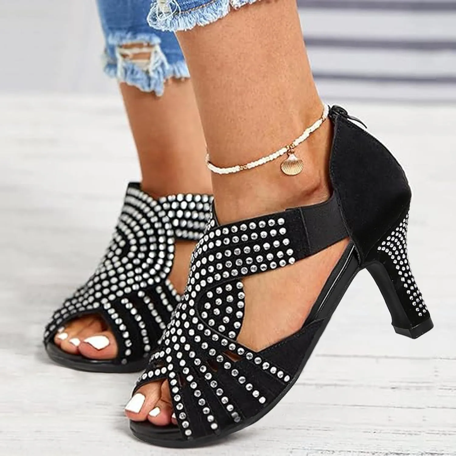 Platform Strappy Heel Sandal Open Toe Sandals Chunky High Heel Large Size Sandals
